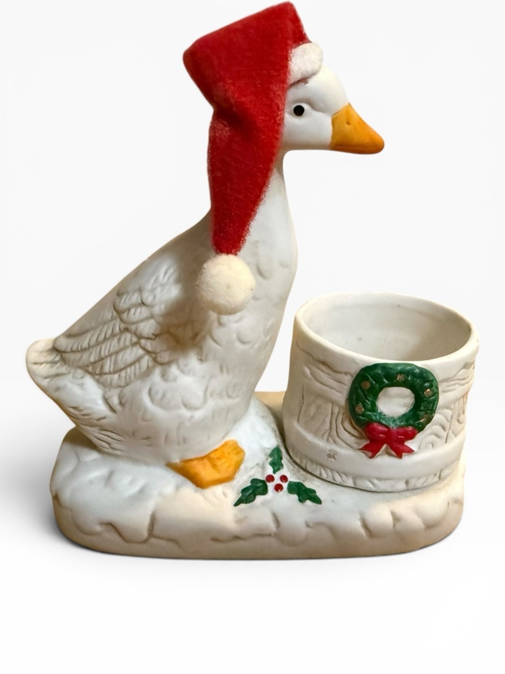 Vintage Ceramic Christmas Goose Planter (Or Toothpick/Candle Holder)